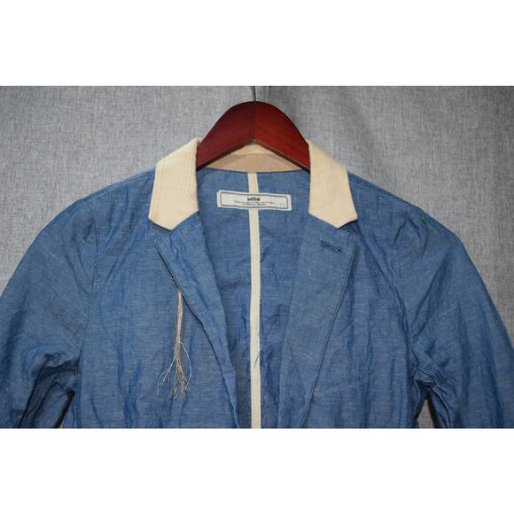 Initial Blue Cotton Linen Contrast Trim Jacket Size 2 - Picture 2 of 3